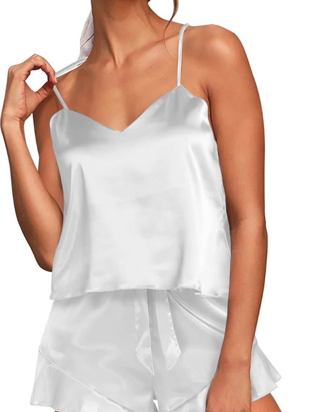 Amazon White Satin Spaghetti-Strap Cami & Short Sleep Set